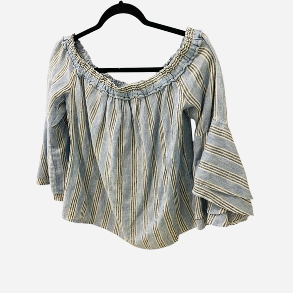 Lucky Brand off the shoulder striped tiered flutter sleeve blouse top Small - Picture 3 of 7